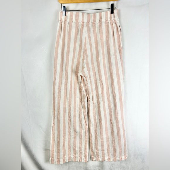 LINEN LUX Linen Blend Flowy Wide Leg Striped Pants Size Med Pink White Coastal - Picture 2 of 7